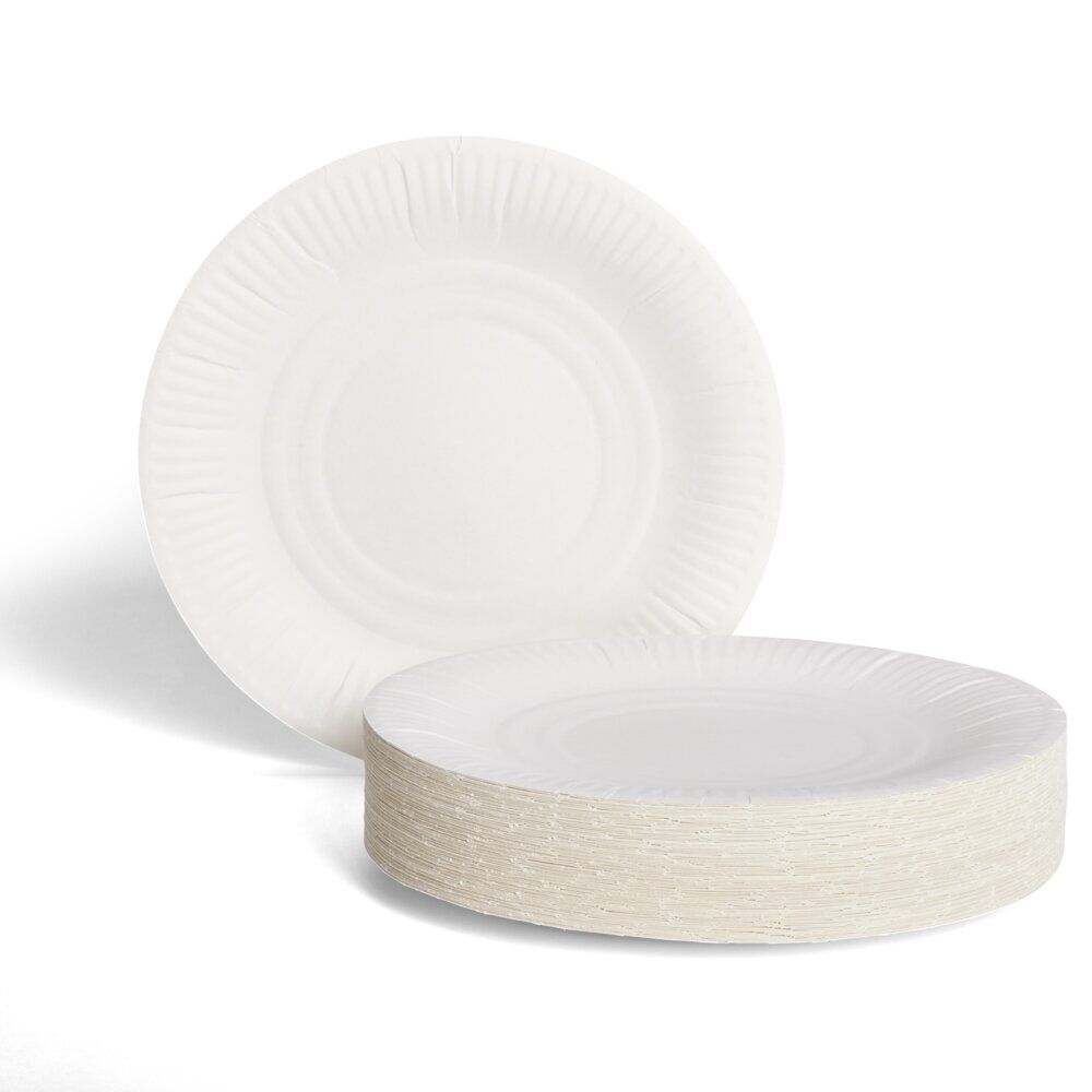 Lot de 100 assiettes en carton blanc Ø23 cm