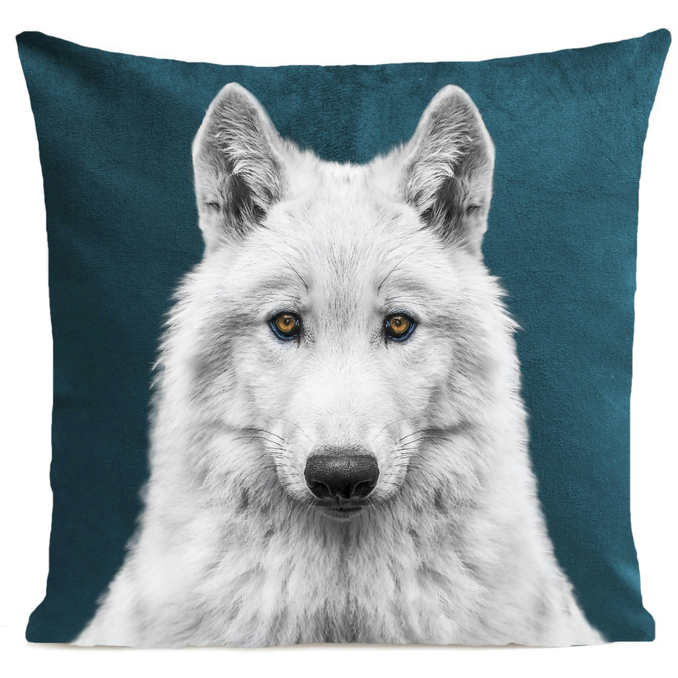 - Coussin loup animal bleu suédine 40x40cm