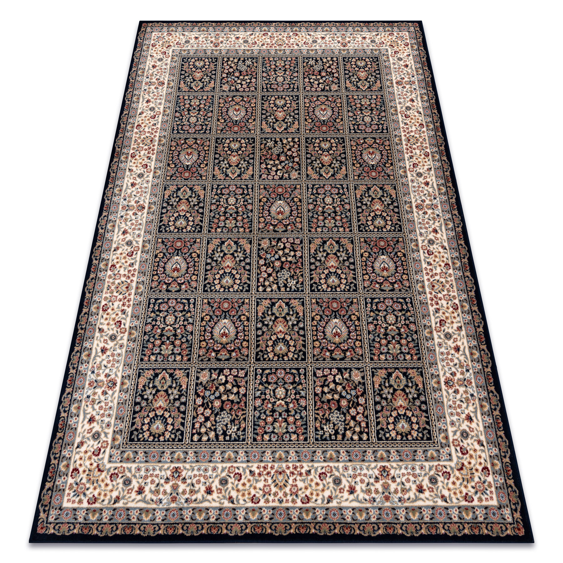 Dywan wełniany NAIN Kwiaty, ramka 1181/51011 granat / beż 80x150 cm