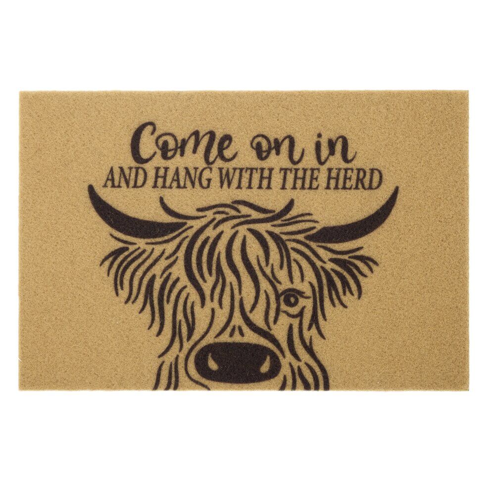 Paillasson motif vache Highland extérieur abrité marron 40x60cm
