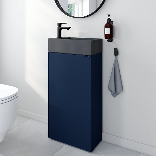 Meuble lave-mains bleu nuit mat l.44 cm Imandra   plan vasque béton gris, GoodHome