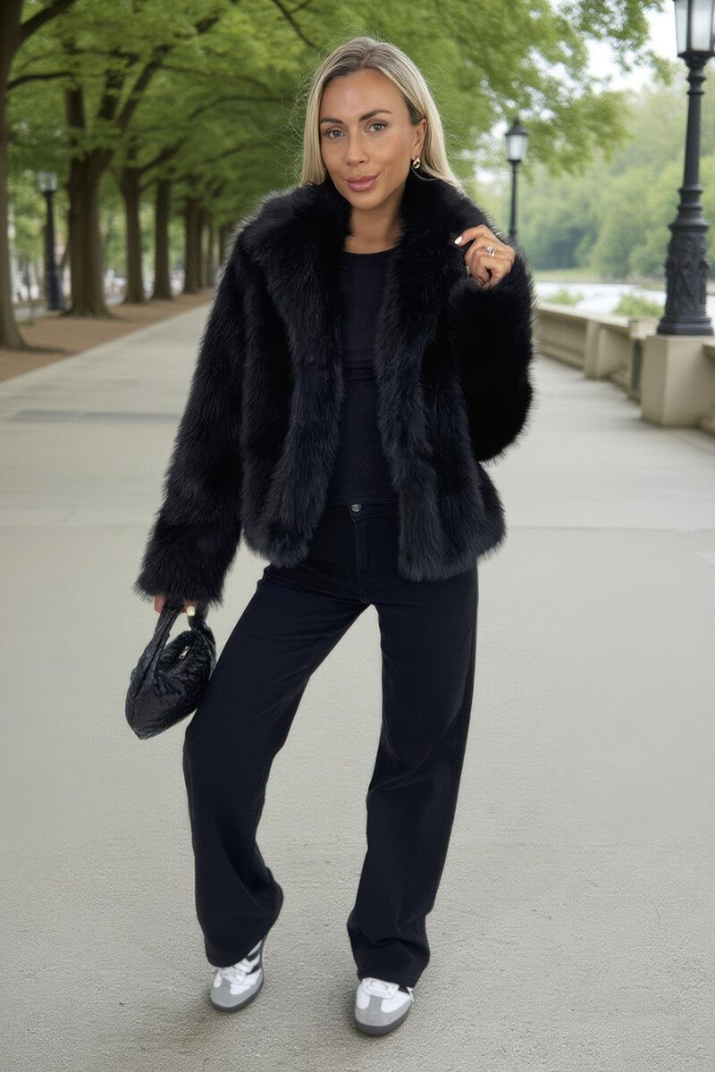 AX Paris Black Faux Fur Short Jacket
