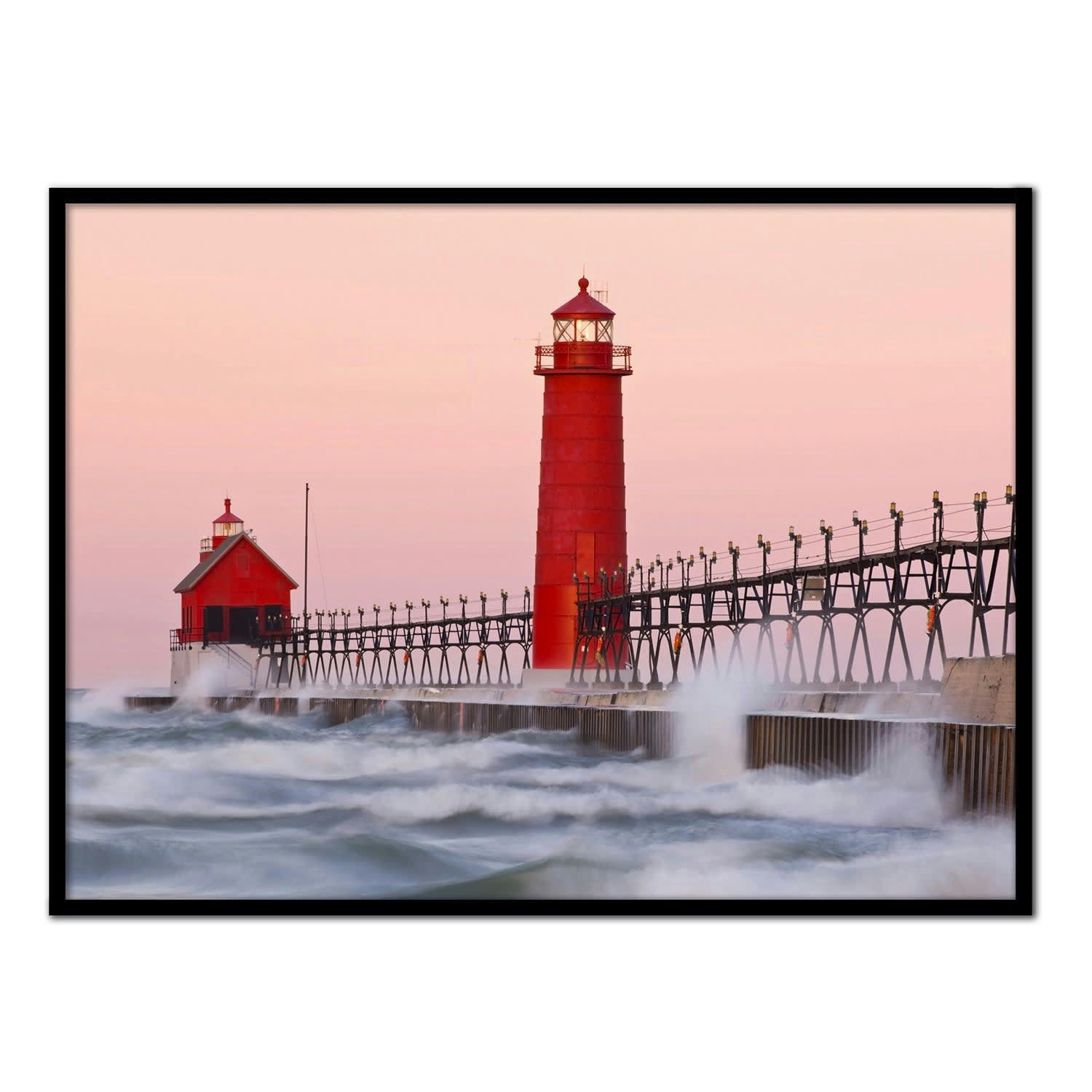 MAR - Affiche avec cadre noir - Phare rouge - 30x40