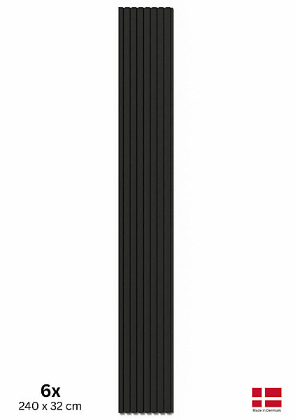 2 x Panneaux Acoustiques Decoratifs Muraux en Noir Mat 240x32 cm Nordic Acoustics