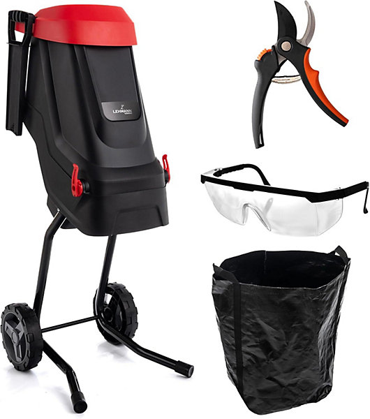Broyeur de végétaux silencieux 45mm avec panier 45L, lame en acier SK5, sécateur et lunettes de protection inclus
