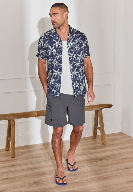 Mens Navy Textured Palm Tree Shirt