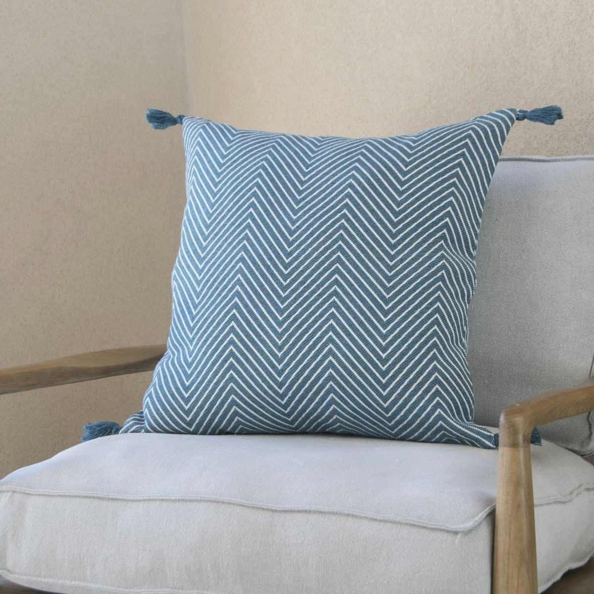 AMSTERDAM - Housse de coussin coton  50x50 bleu pétrole