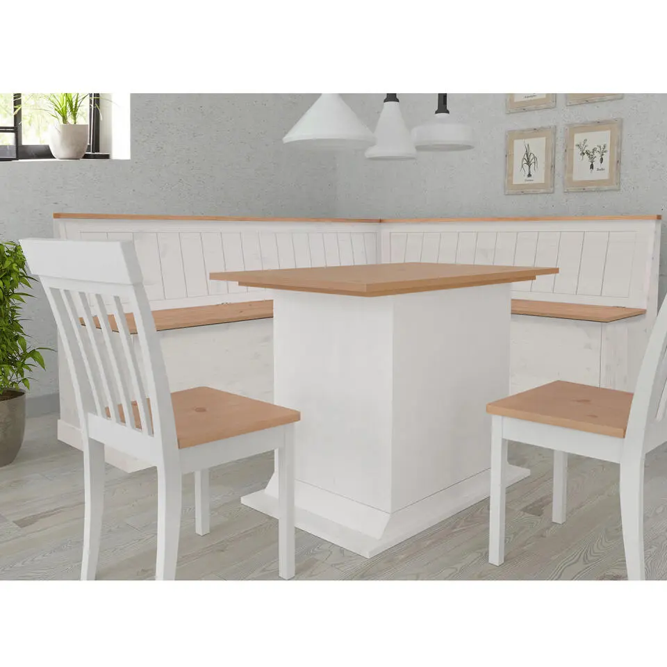 Sara - Eetkamerbank in grenen wit/gebeitste was