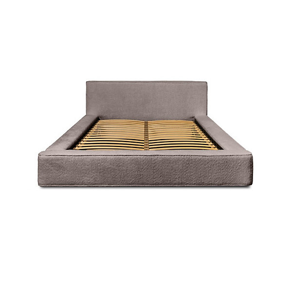 Lit coffre VELORATaupe rosé bouclé180x200 cmTissu velours douxSommier relevableRangement intégré