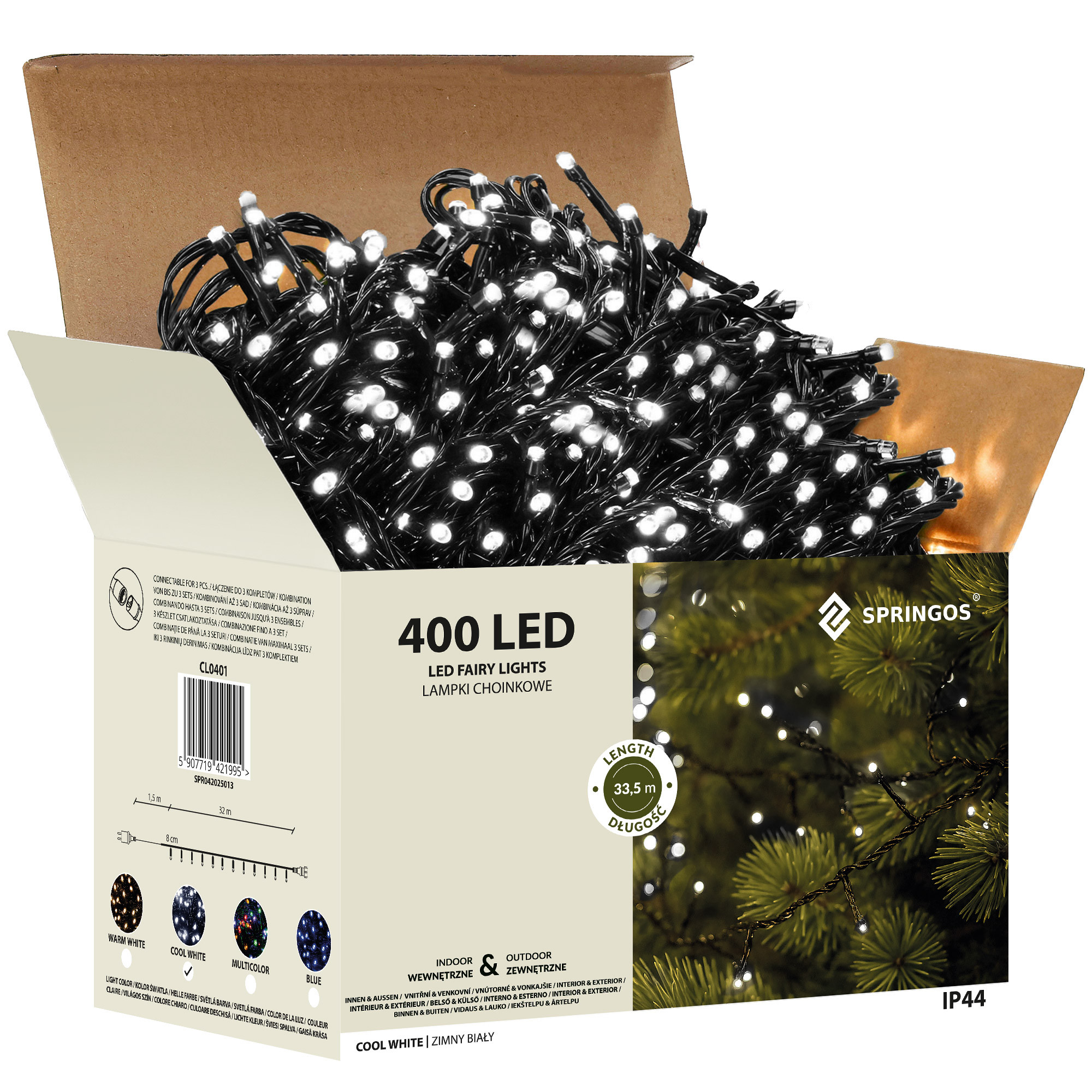 Lampki choinkowe 400 led biały zimny 33,5 m IP44