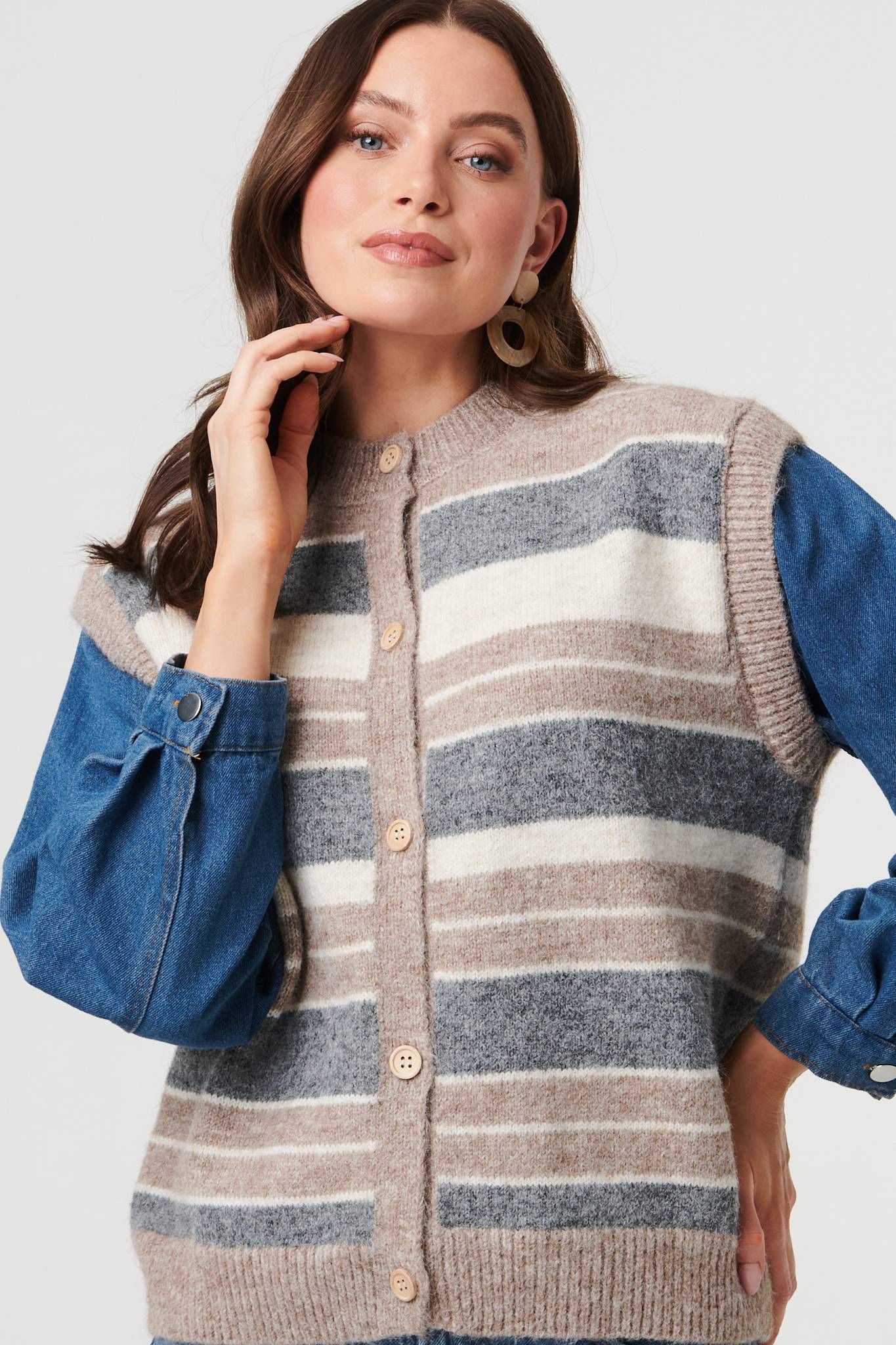 Izabel London Denim Knit Contrast Texture Jacket