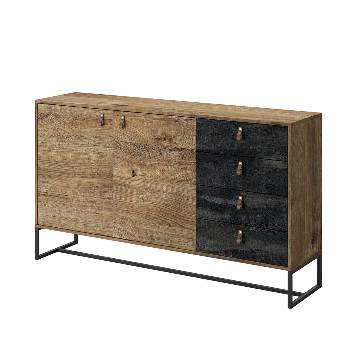 - Buffet 2 portes 4 tiroirs naturel et noir