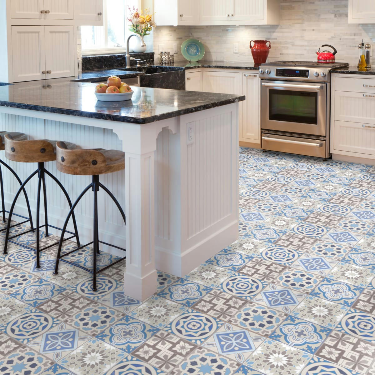 - Adhésifs stickers sol carrelages hortensia 60x90cm