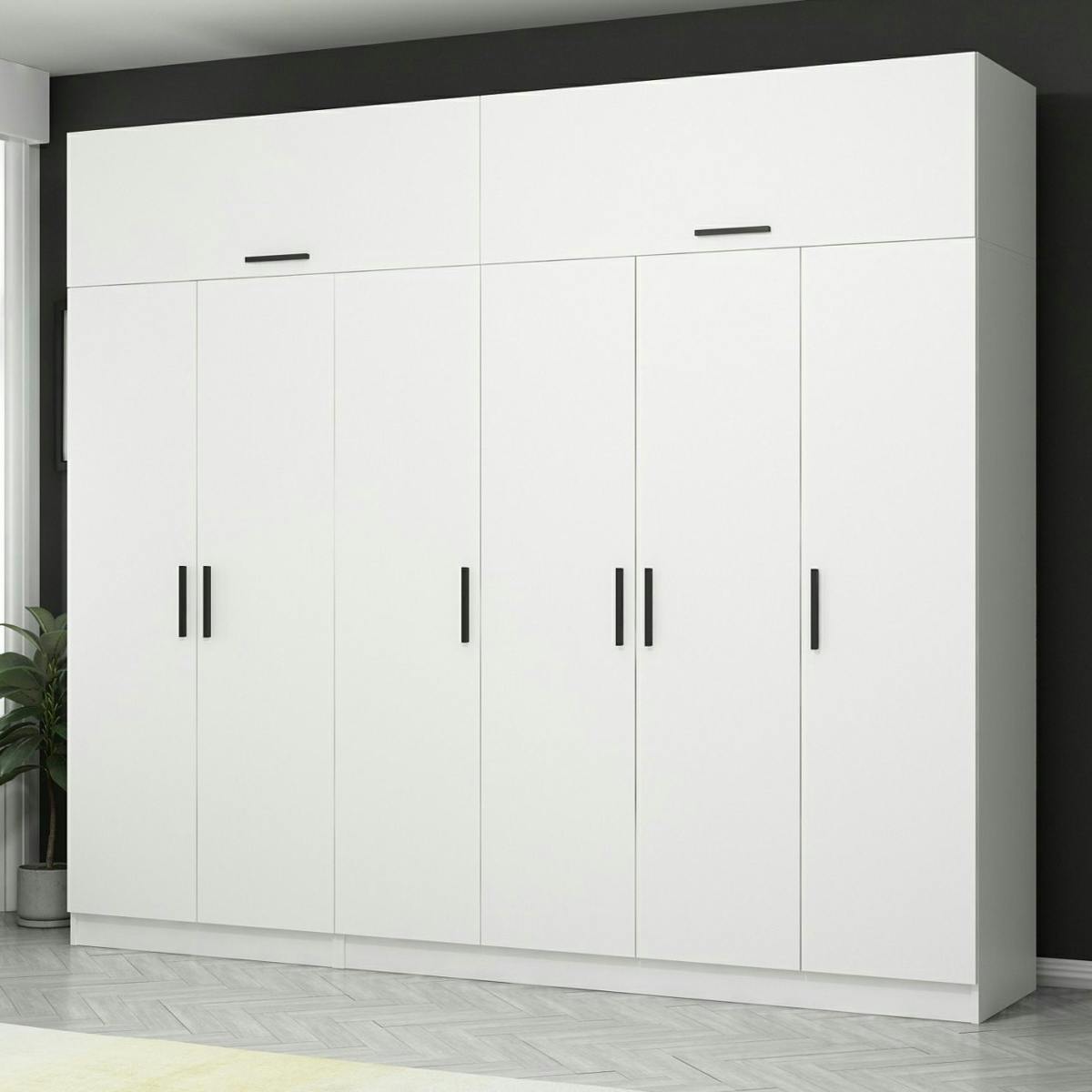 Armoire penderie blanche, 8 portes 3 portants BYRON