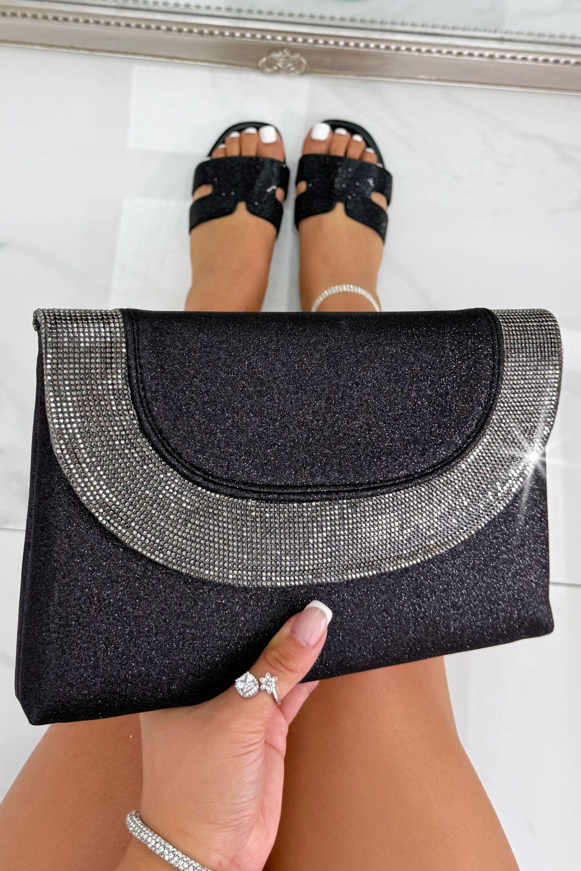 Love Lemonade Glitter Luxe Metallic Crystal Envelope Clutch Bag