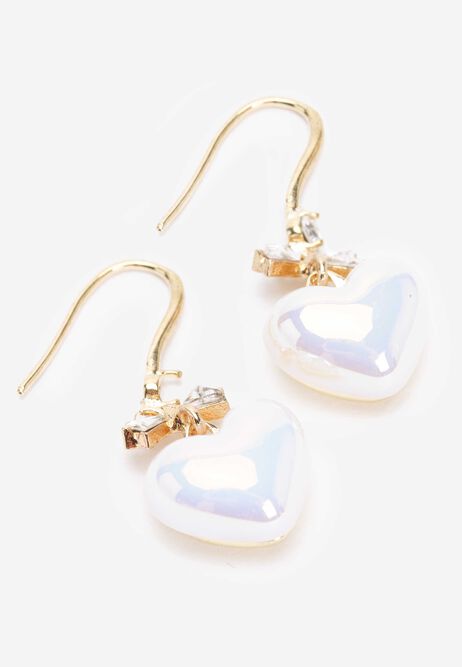 Womens Gold Peralised Heart Drop Earrings