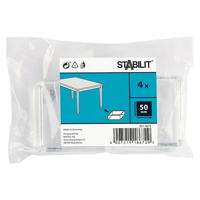 MØBELFOT STABILIT TRANSPARENT 50X50MM 4 STK