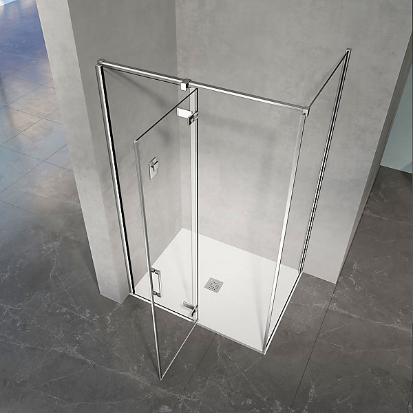 GRAND VERRE Cabine de douche 140x80 avec porte à charnières en verre 8mm profilés chromé aspect inox