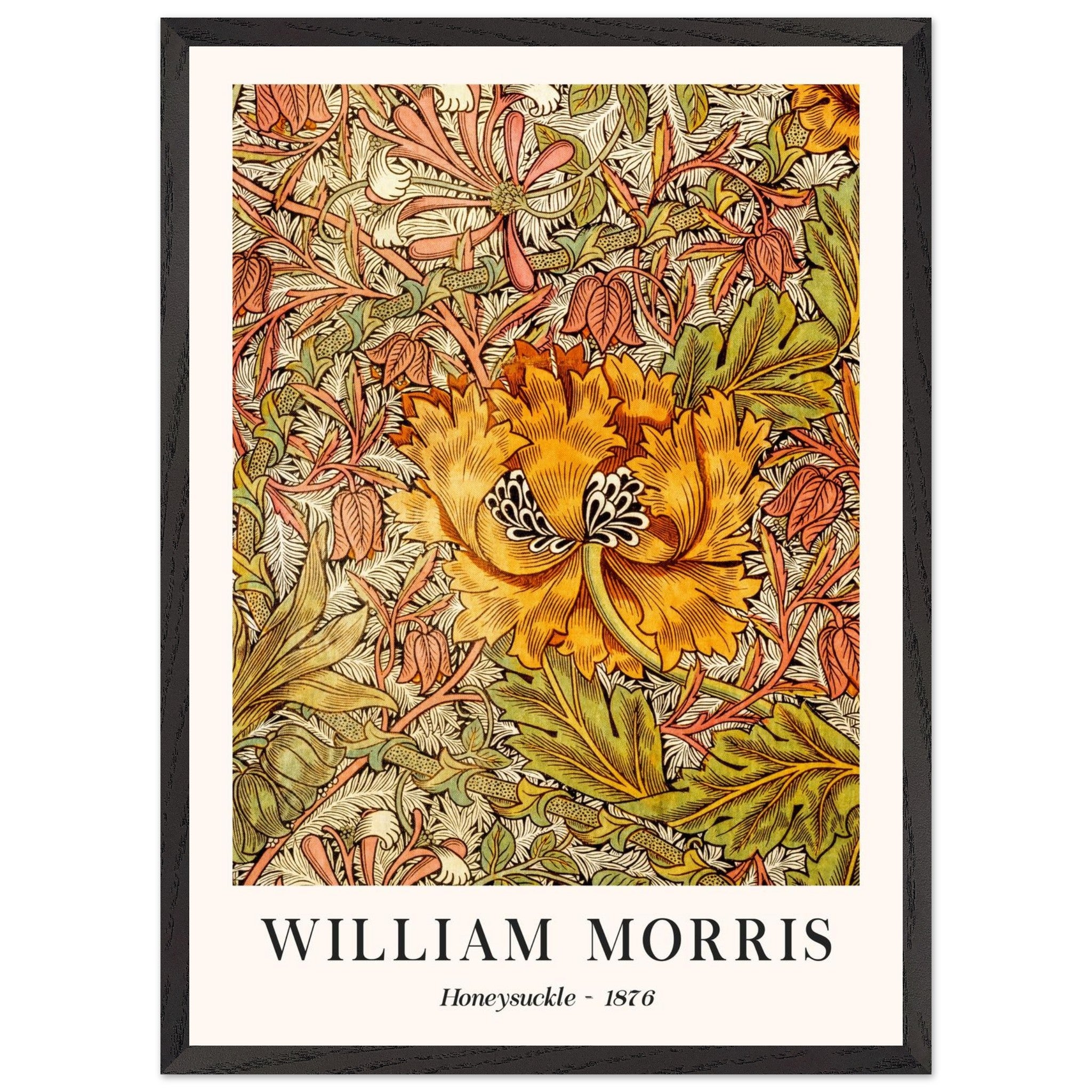 Artfulprints Poster met Lijst William Morris - Honeysuckle II 1876  - 50x70 cm - Oranje