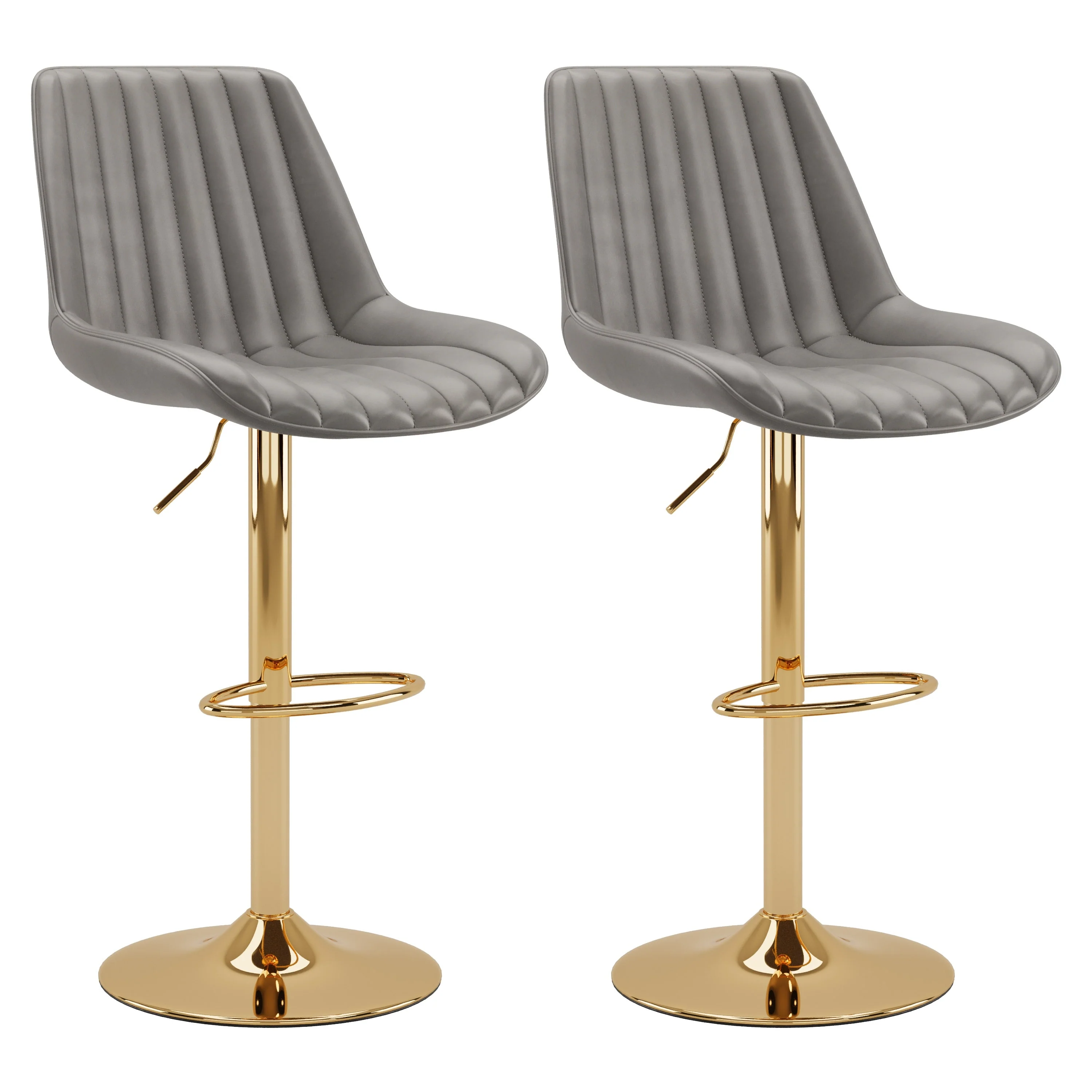 Set of 2 Arwen Gold Base Adjustable Bar Stools with Swivel Seat