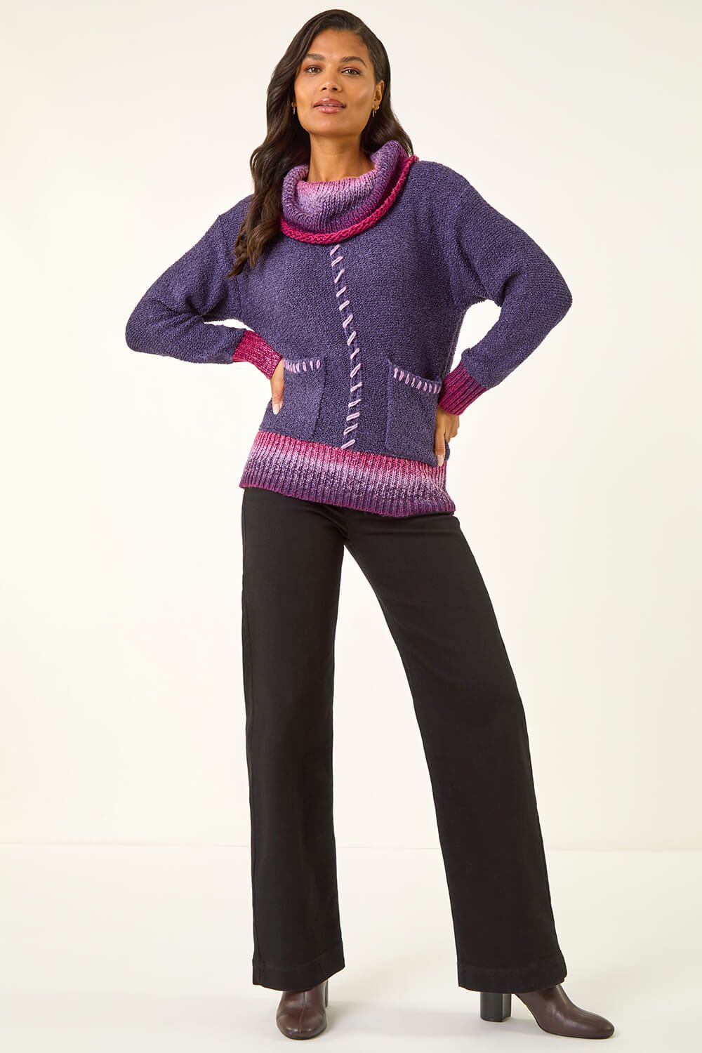 Roman Roll Neck Patch Pocket Knit Jumper