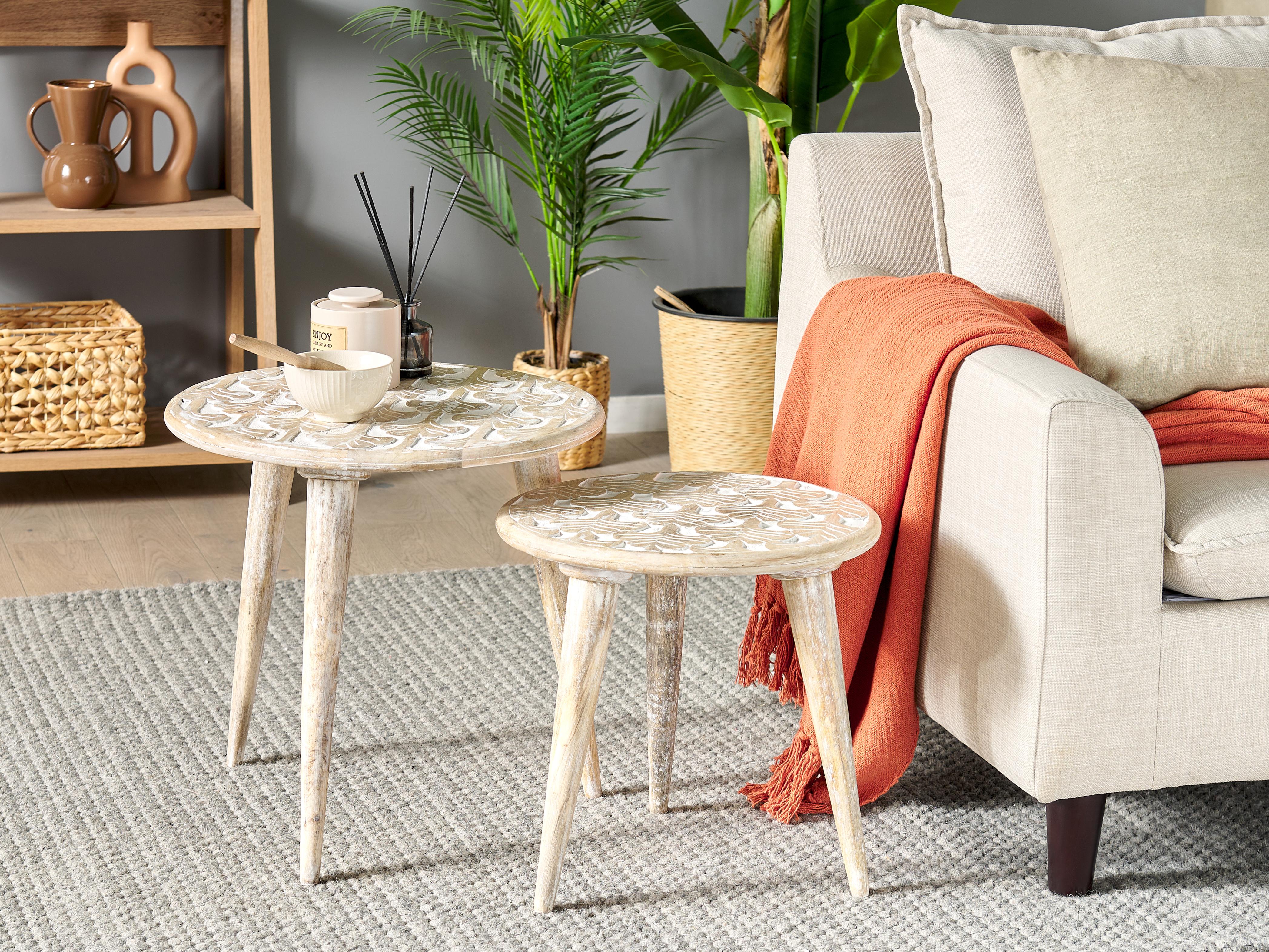 Set of 2 Side Tables HURSI Mango Wood Brown/ White