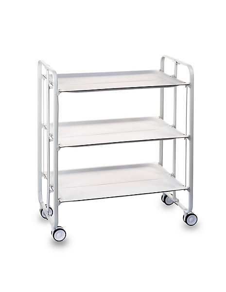 Desserte pliante BAUHAUS avec roulettes, Structure blanche, 3 niveaux, 3 positions