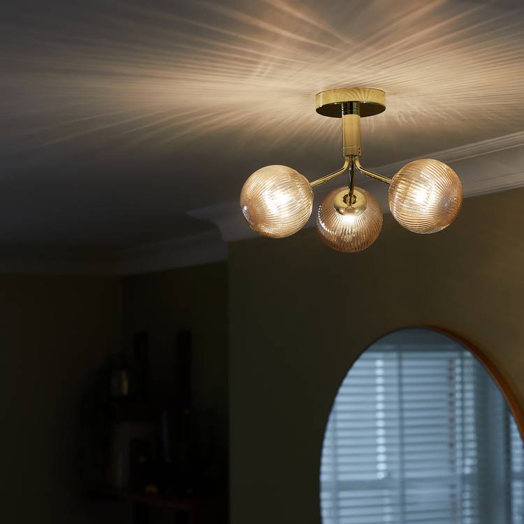Habitat Edie Glass 3 Light Flush Ceiling Light - Champagne