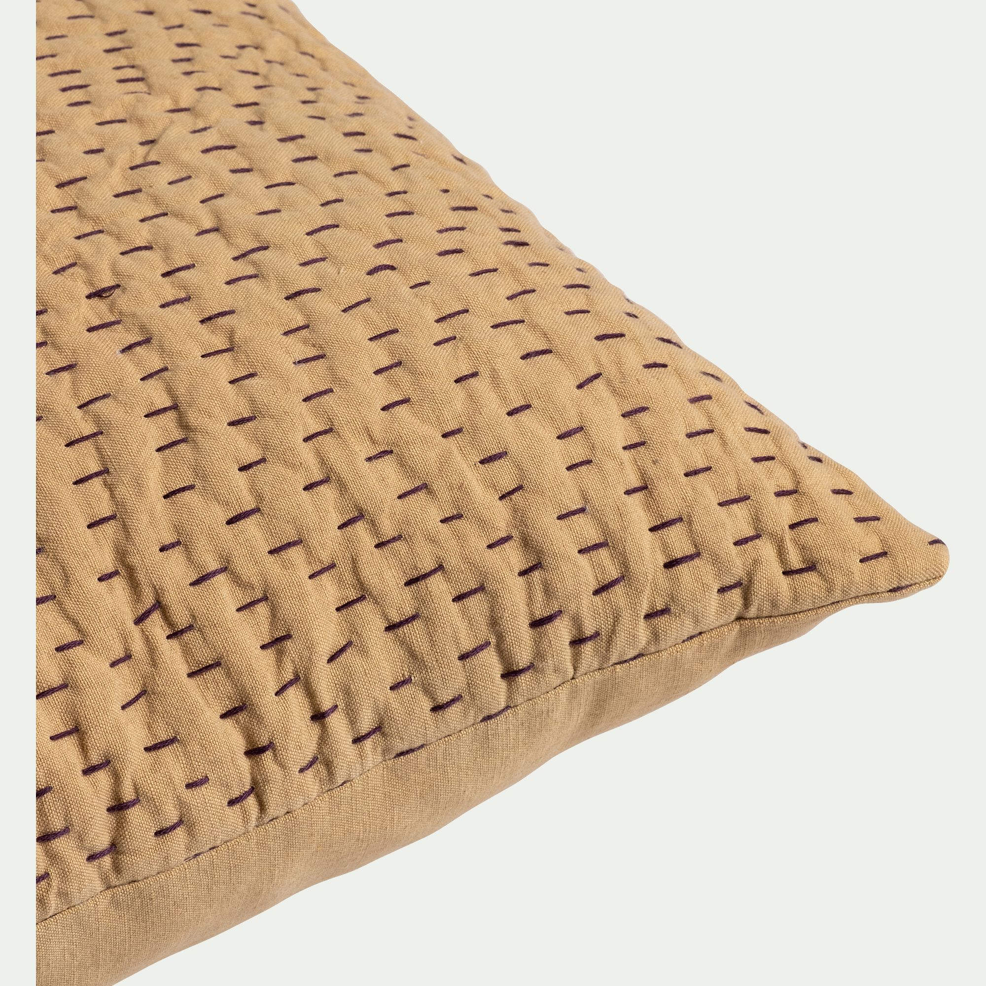 KANTA - Coussin avec surpiqûres Kantha en lin et coton 40x60cm - beige sable
