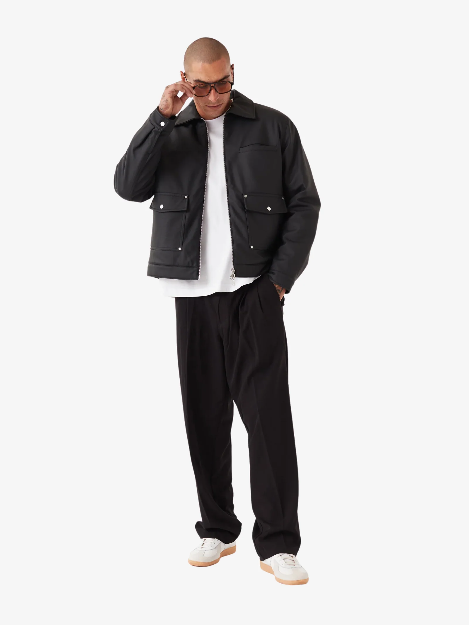 Faux Leather Aviator Jacket