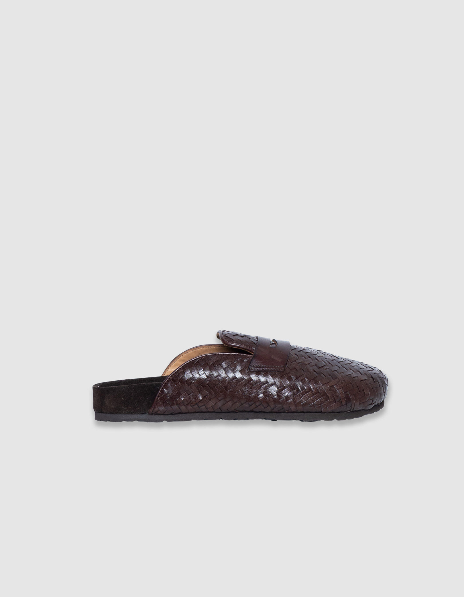 ​Mules sabots marron cuir tressé Femme