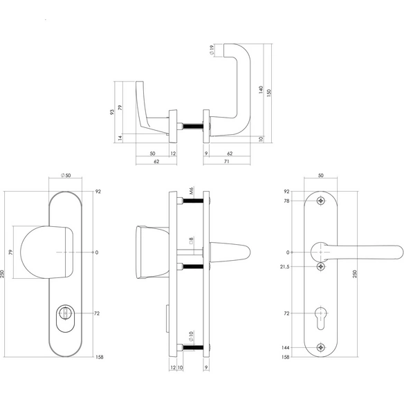 Schutzbeschlag, Kernziehschutz PZ 72 mm oval Griff/Drücker