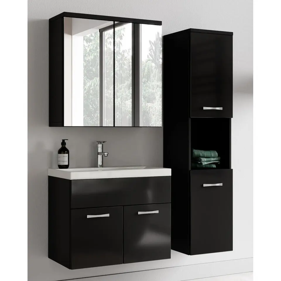 Badplaats Badkamermeubel Set Montreal 60 cm - Zwart Hoogglans - Badmeubel met