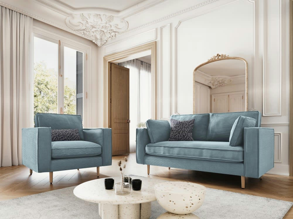 ALEXIS - Fauteuil 1 place en tissu structuré bleu clair