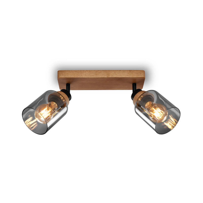 Spot rectangulaire en bois et verre fumé E27 2 x 10 W BRILONER