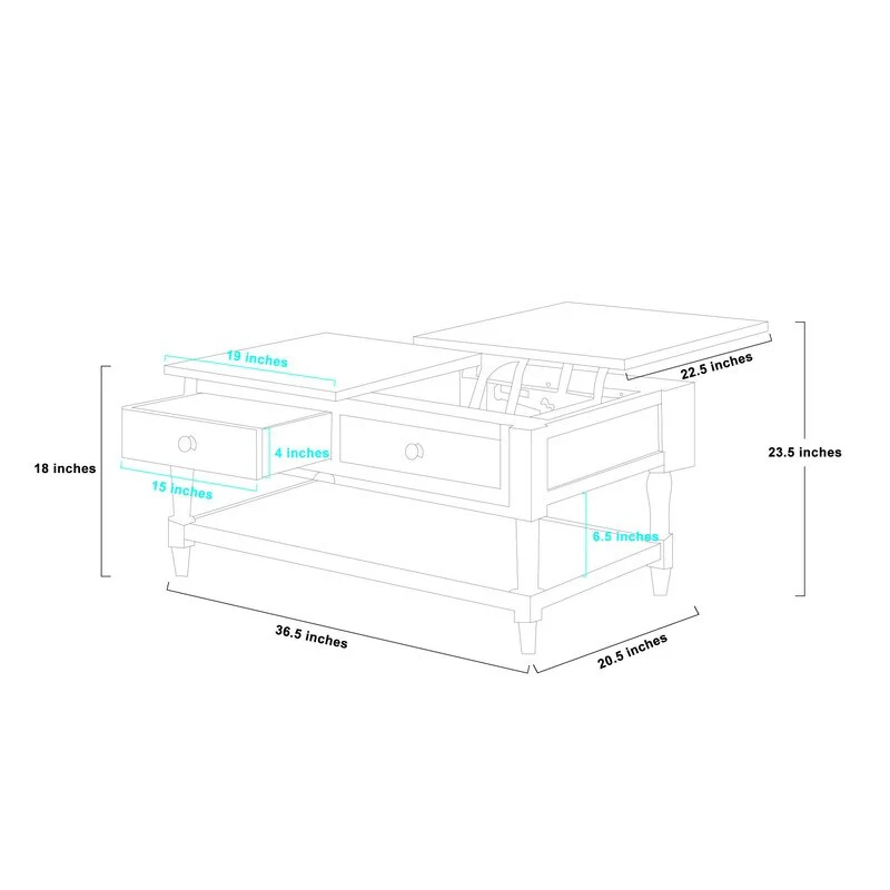 Modern Farmhouse Wood Lift Top Extendable Coffee Table with Shelve Home Office Desk - L47.2x W29.5x H29.5