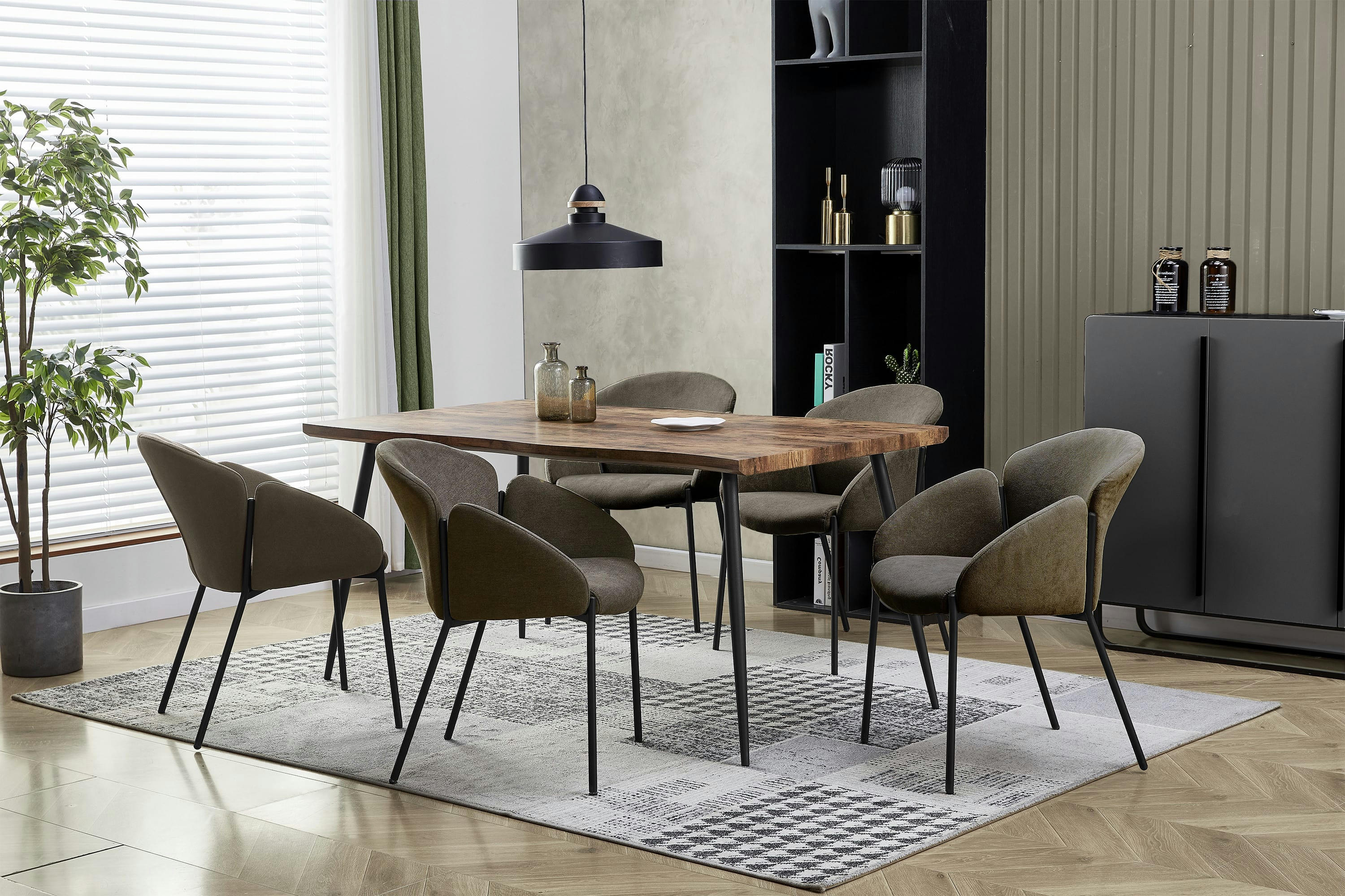 CANDICE - Chaise en tissu chevrons Taupe et pieds métal noir (x2)