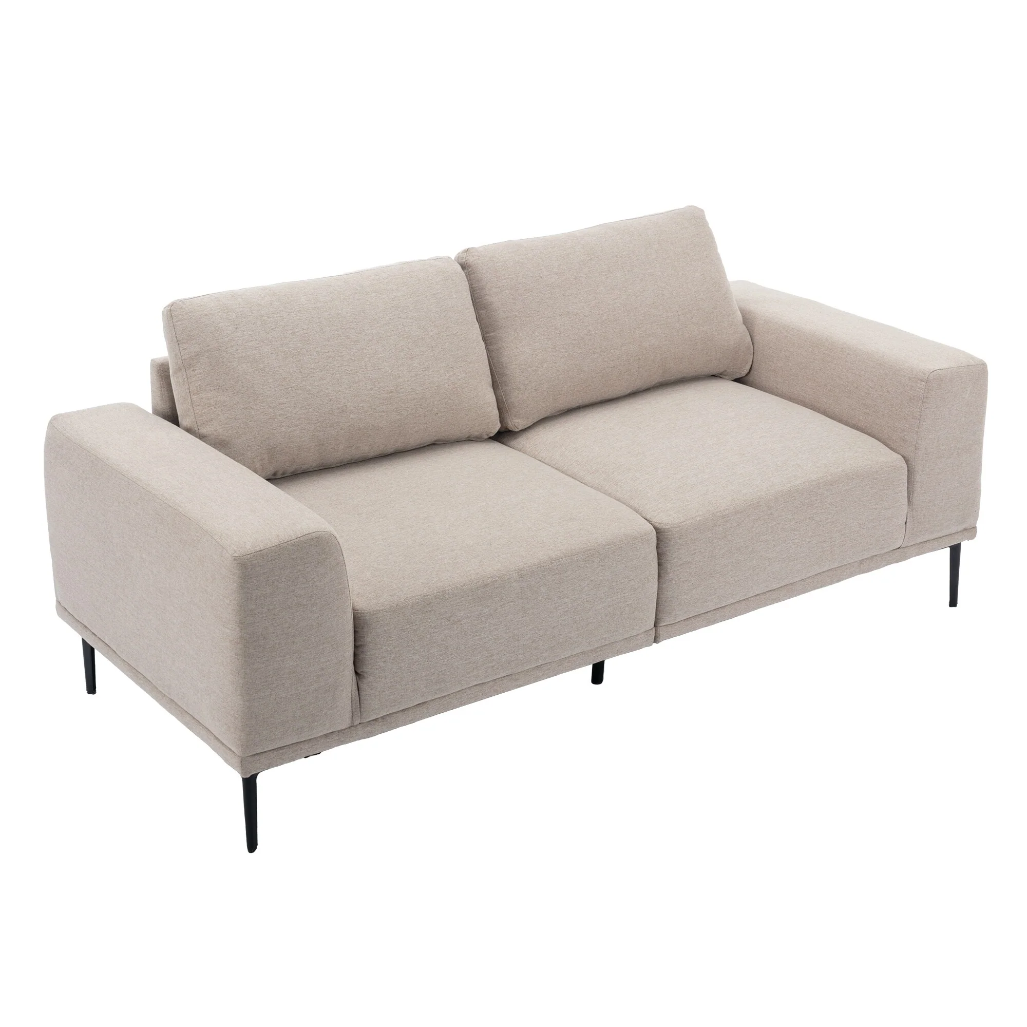 Beige 74.8'' Modern 2-Seater Fabric Sofa with Iron Legs and Comfortable Cushions for Living Room or Bedroom