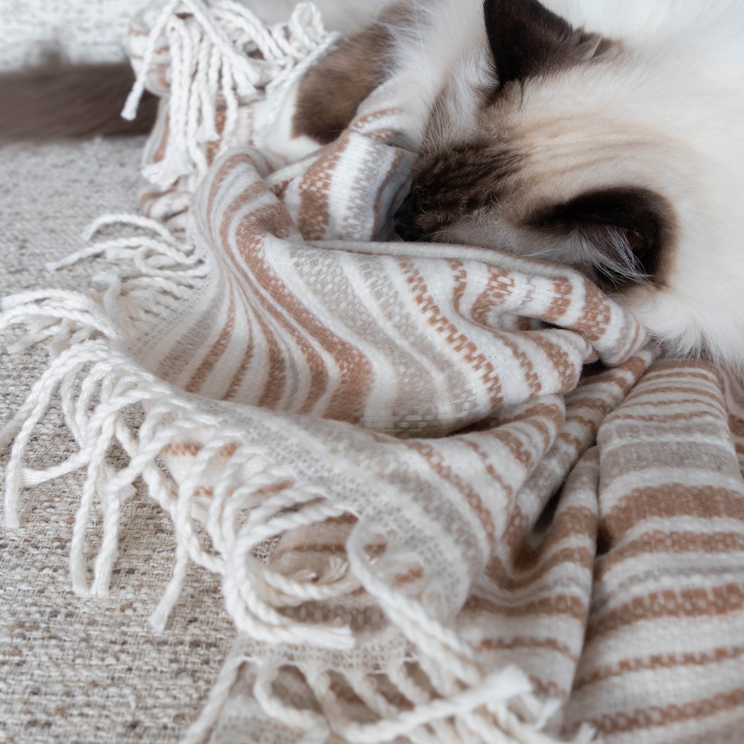 Atmooz Plaid Autumn – 150x200cm – Sand Naturel – Katoenmix – Franjes