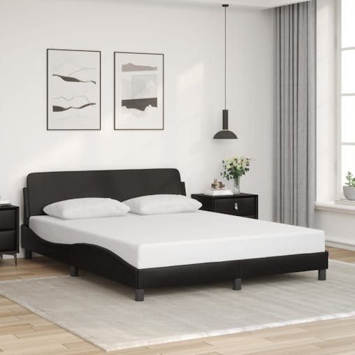 NNEVL Bed Frame with Headboard Black 152x203 cm Faux Leather