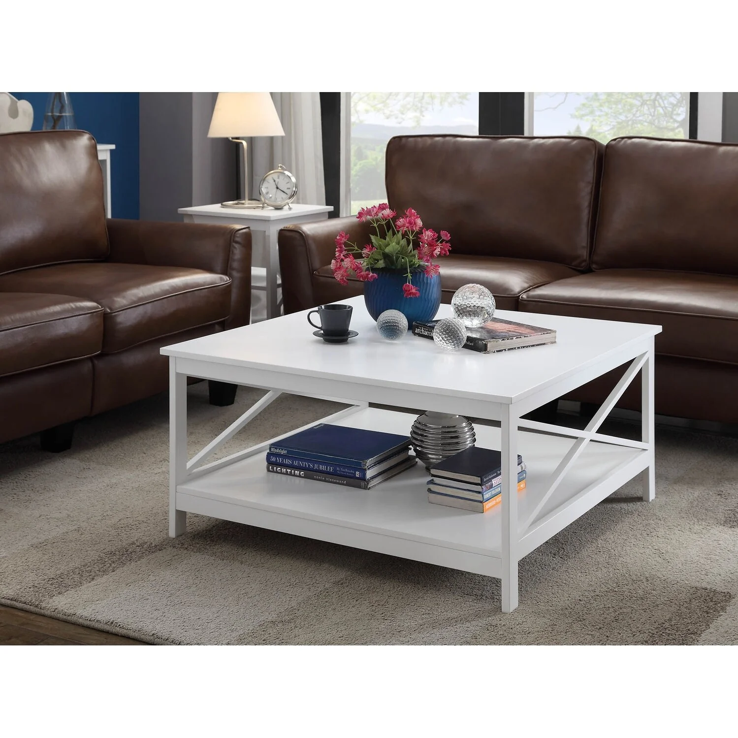 Convenience Concepts Oxford 36 Square Coffee Table with Shelf