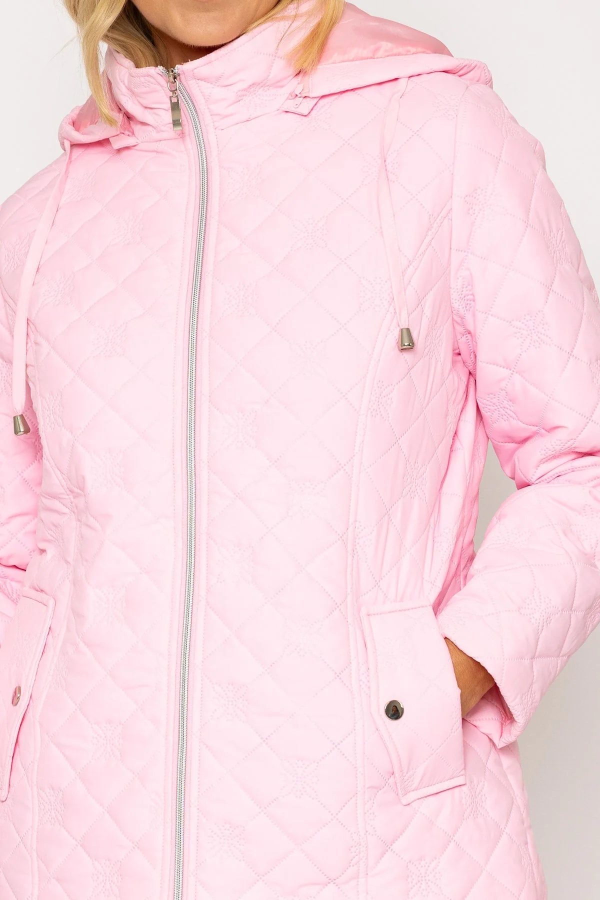 Pink Quilted Jacket With Hood