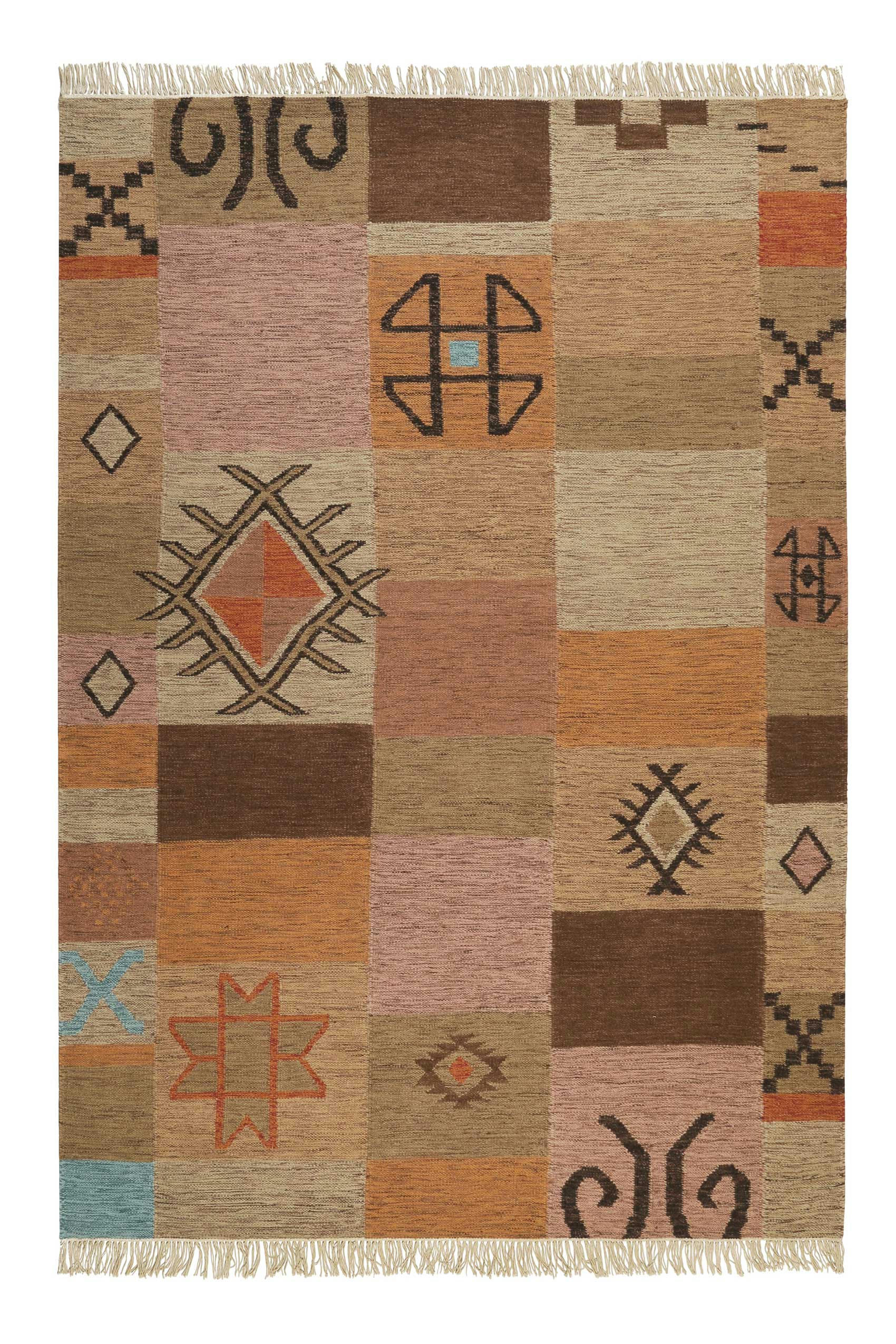 MONTMARTRE - Tapis ethnique tissé main laine et coton tons de brun 130x190