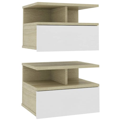 NNEVL Floating Nightstands 2 pcs White and Sonoma Oak 40x31x27 cm Chipboard