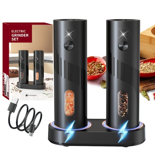 NNETM Electric Salt & Pepper Grinder Set with Charging Base (2 pcs)