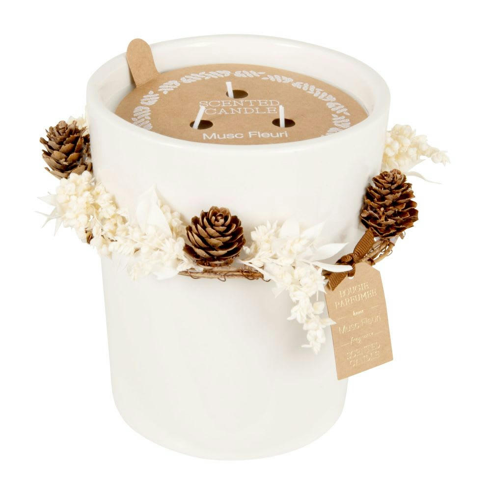 - Bougie en céramique blanche et fibre végétale