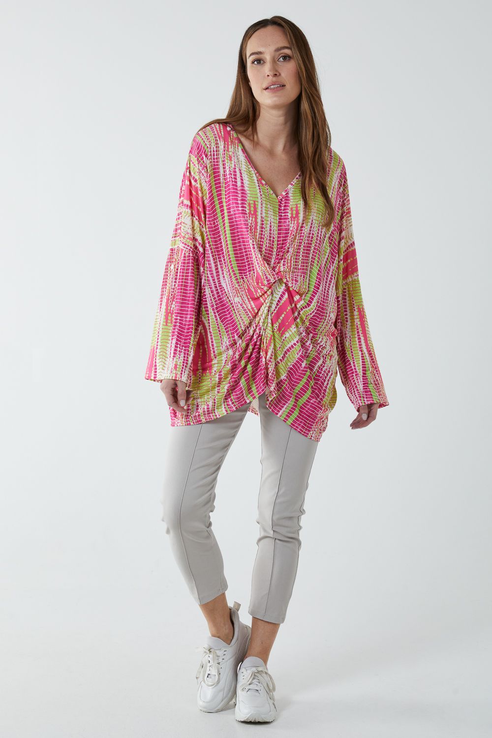 Blue Vanilla Twist Front Abstract Print Long Sleeve Top