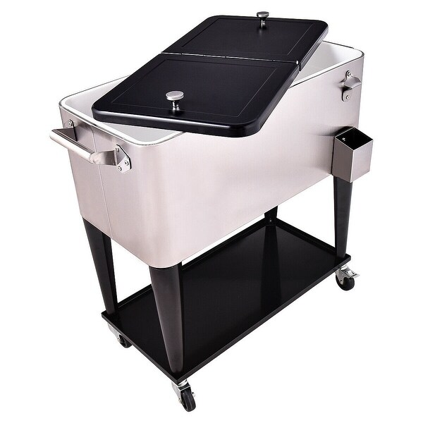 Costway Patio Cooler Rolling Outdoor Stainless Steel Ice Beverage