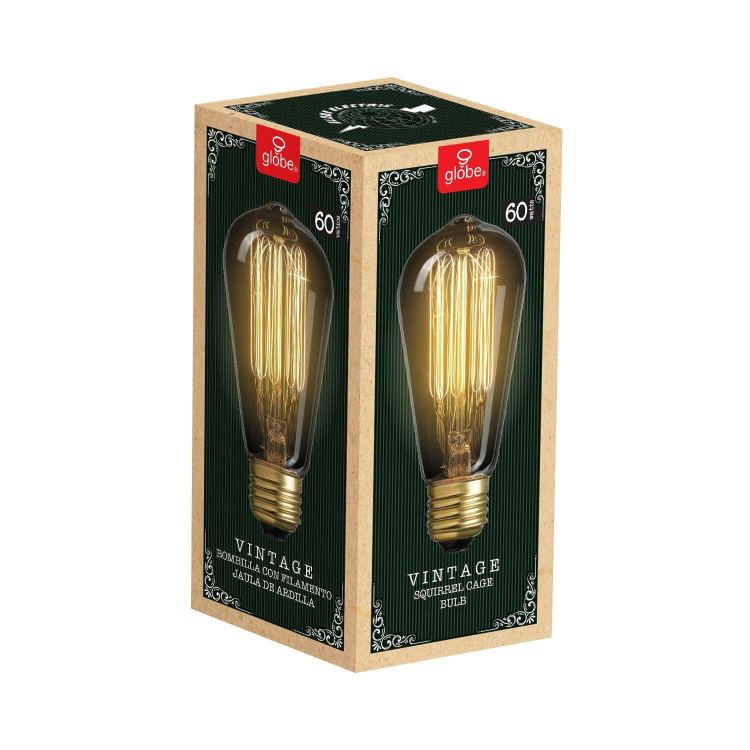 Globe Electric S-Type E26 Base Vintage Dimmable Light Bulb, 220 Lumens, 60W