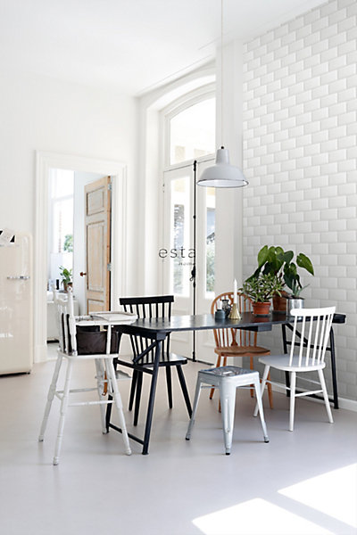 ESTAhome papier peint carreaux de ciment blanc 53 cm x 10.05 m